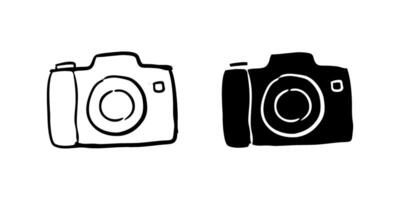 A simple icon set depicting a hand drawn camera, ideal for photography and creativity projects. vector