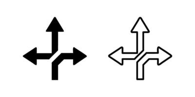 A minimalist icon set featuring three-way direction arrows, perfect for navigation and wayfinding designs. vector