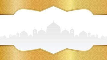 Golden Ramadan Kareem Islamic Border Background with Mosque Silhouette and Ornamental Patterns vector
