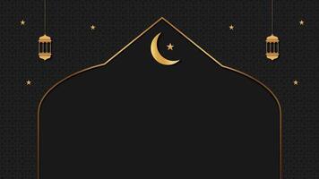 Ramadan Islamic Elegant Background Black and Gold Design With Crescent Moon and Hanging Lanterns vector