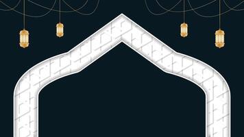 Black Ramadan Kareem Arabic Islamic Background with Hanging Decorative Lanterns and Intricate Patterns vector