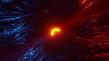 Partial solar eclipse seen from space in the night sky. Looped animation video