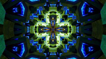 Kaleidoscope design with black background and blue and yellow . Kaleidoscope VJ loop video