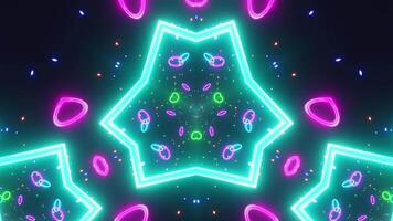 Neon background with hexagonal design in space. Kaleidoscope VJ loop video