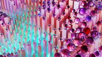 Bunch of abstract glass spheres on pedestals moving randomly. Loop animation video