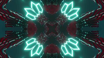 Very colorful and abstract design with black background and green and red design. Kaleidoscope VJ loop video