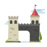 Castle with a red flag on top, isolated on a white background vector