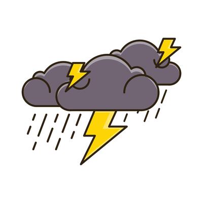A cartoon storm with lightning and clouds
