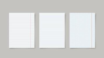 various realistic copybook paper lists in set vector