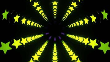 Purple and Light Green Tunnel with Flashing Neon Stars Background VJ Loop in 4K video