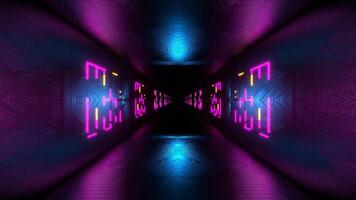 Cyan Orange and Pink Neon Cyber Tunnel with Holograms Background VJ Loop in 4K video