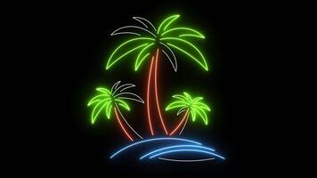 Neon Glowing Palm Trees Animation. Tropical Island with Vibrant Lights in Retro Style. Loop for Summer Vibes, Party Backgrounds, Vacation Themes, or Nightclub Decor Concepts. video