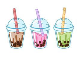Bubble tea tapioca, set of cartoon illustrations vector
