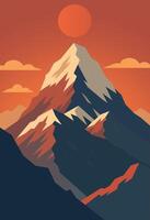 A mountain landscape with a sun setting over it vector