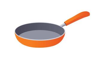 An orange frying pan with a handle on it vector