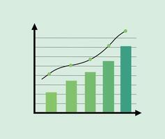A graph showing a bar chart with a green line vector