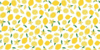 Lemons, pattern with simple abstract fruits. Summer seamless background. Citruses, food. Lemon seamless background. Hand drawn flat style illustration, print for fabric wallpaper. vector
