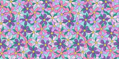 A pattern of colorful flowers. Line drawing, doodle. Simple meadow flower, seamless background. vector
