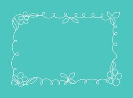 Abstract ornament. Simple frame, plant border. Flowers, leaves, spirals, lines, curls. Drawing, line art. Banner, a place for text. Color isolated background. vector