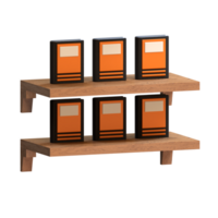 A shelf with four books on it png