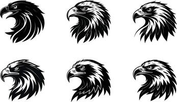Black set of eagle head illustration, a wild animal design vector