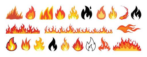 Set of Fire, flame colorful and shilhouette graphic design. vector