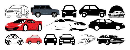 Set of Car, vehicle, Automobile colorful and shilhouette graphic design. vector