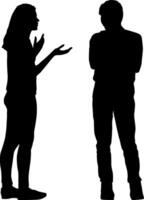 Silhouette of a woman and a man communicating on a white background. vector