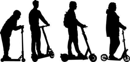 Set silhouette on a white background of people on electric scooter vector