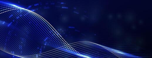 abstract blue wave background with lines and dots vector