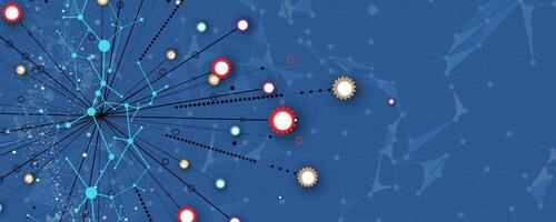 a network of dots and lines on a blue background vector