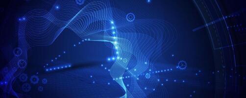 abstract blue wave technology background with lines and dots vector