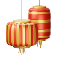 Two red and gold chinese lanterns hanging from a string png