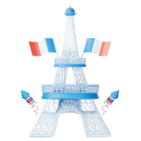 The eiffel tower is made of paper and has two flags png