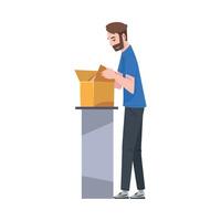 Man Standing at Table Checking Cardboard Box Preparing Goods For Dispatch, Guy Working in Warehouse Cartoon Illustration vector
