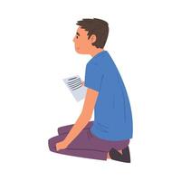 Young Man with Sheet of Paper Sitting on the Floor, Man Chatting Online via the Internet Using Call or Talking Face to Face, E-learning Concept Illustration vector