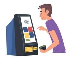 Man Using Modern Electronic Self Service Terminal Illustration on White Background vector