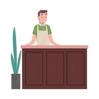 Man Barista or Barman Character Serving Clients at Counter Illustration vector
