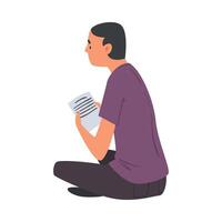 Man with Sheet of Paper Sitting on the Floor, Man Chatting Online via the Internet or Talking Face to Face, E-learning Concept Illustration vector