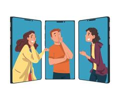 People Communicating Online Using Smartphone Call, Social Networking Concept Illustration vector