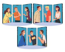 Communication via the Internet, People Chatting Online Using Smartphones, Social Networking Concept Illustration vector