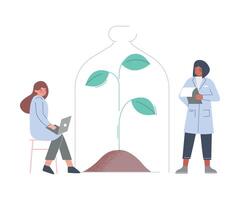 Scientists in Lab, Bioengineers in White Coat Doing Professional Science Researchers Flat Style Illustration vector