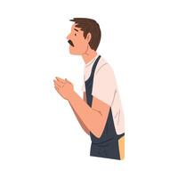 Man in Apron Chatting Online via the Internet Using Call or Talking Face to Face, Professional Consultation Illustration vector