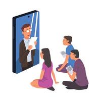 Group of People Taking with Colleague via the Internet, Videoconferencing and Online Meeting Workspace,Online Consulting Illustration vector