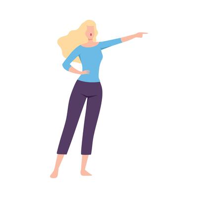 Beautiful Woman Pointing Her Index Finger, Feminism, Freedom, Protest, Female Power and Rights Concept Flat Style Illustration