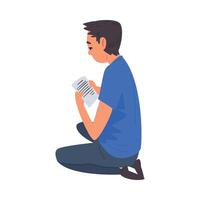 Man with Sheet of Paper Sitting on the Floor, Man Chatting via the Internet or Talking Face to Face Illustration vector