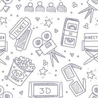 Seamless pattern with contours of cinema attributes. illustration. vector