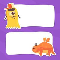 Cute Baby Monsters with Blank Banners Set, Friendly Funny Creatures Characters Showing Empty Sign Boards Illustration vector