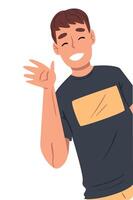 Cheerful Young Man Waving His Hand, Man Chatting Online via the Internet Using Smartphone Call or Talking Face to Face Illustration vector