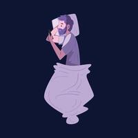 Bearded Man Lying in the Bed with Smartphone at Night, Guy Playing Online Game or Chatting on Social Networks, View from Above Illustration vector